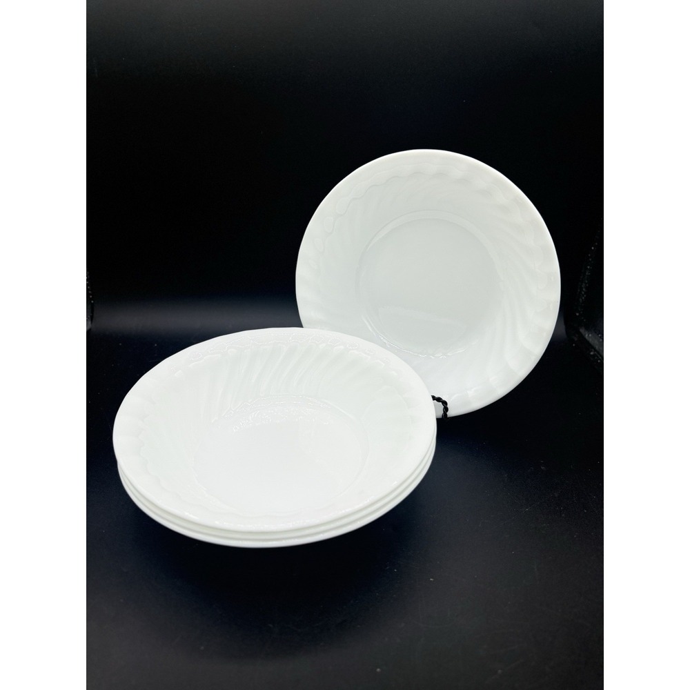 Set of 4 Corelle Enhancements Bowls 7 1/4" White Swirl Vitrelle USA